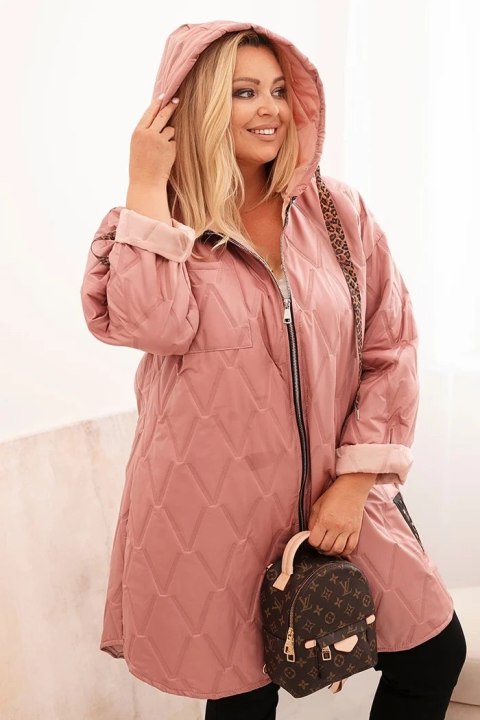 Kurtka damska Plus Size pikowana z kapturem i napisem HOPE ciemno różowa uniwersalny